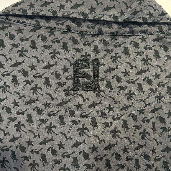 FootJoy Athletic Fit Beach Print Lisle Self Collar Golf Polo Gray and Black Sz M - Picture 5 of 10